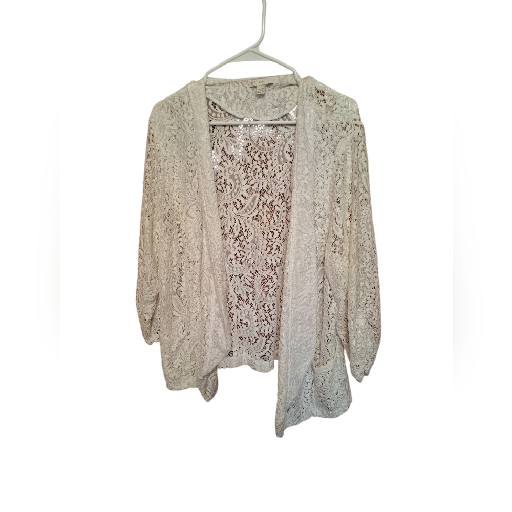 White Lace Cardigan Sweater SHEER Romantic Ladies Plus Size 18/20 Open Boho